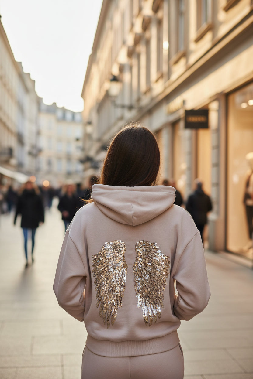 Women's Sequin Angel Wings Hoodie | Y2K Oversized Pullover Jacket
