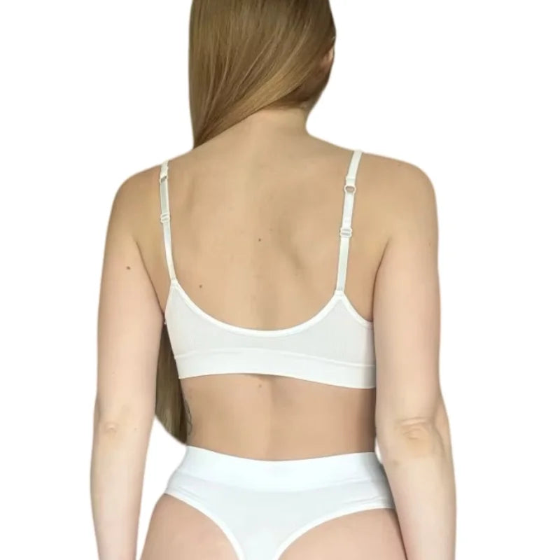 Ribbed V-Neck Bralette for Women – Wireless No-Pad Adjustable Strap Daily Wear Tube Top