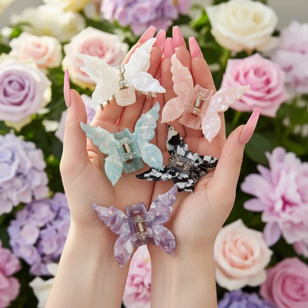 Butterfly Hair Claw Clip – Sweet French Acetate Barrette for Women