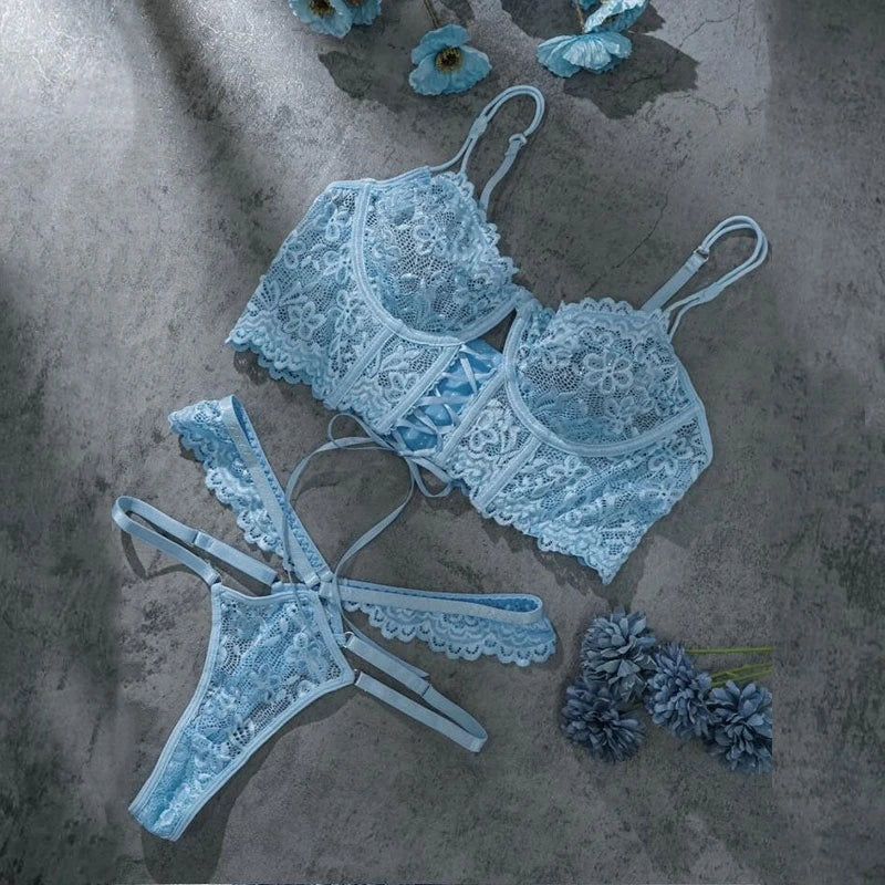 Transparent Black Lace Bra & Brief Set | Sensual Floral Underwire Lingerie