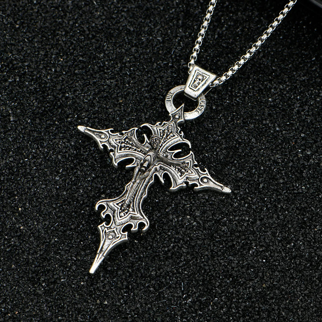 Gothic Cross Skull Pendant Necklace | Retro Halloween Zinc Alloy Chain