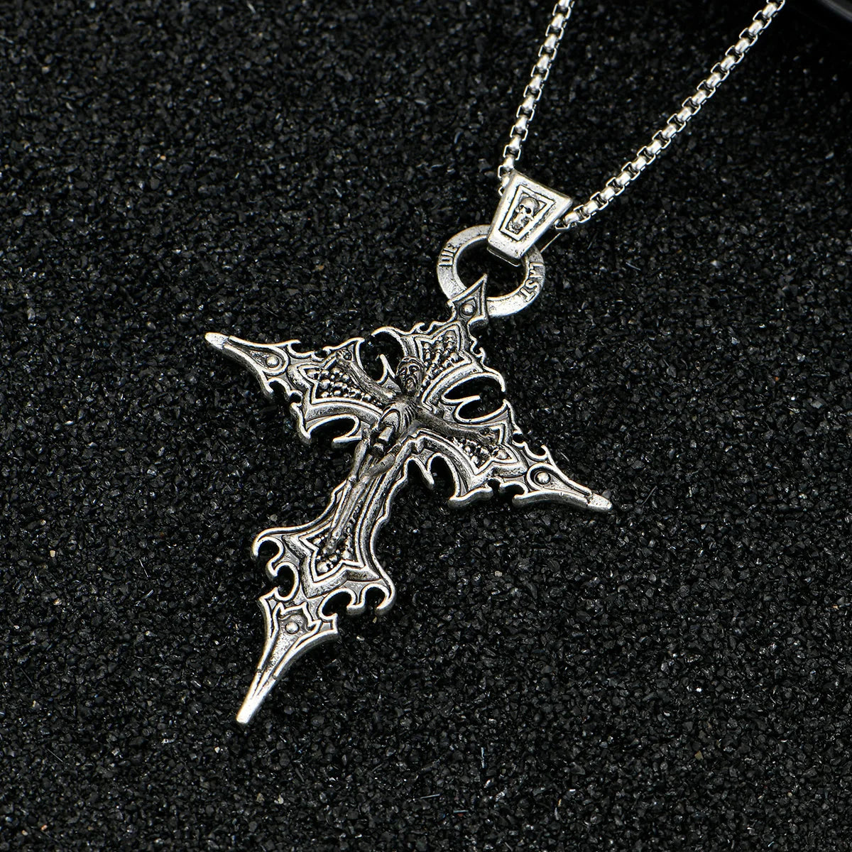 Gothic Cross Skull Pendant Necklace | Retro Halloween Zinc Alloy Chain