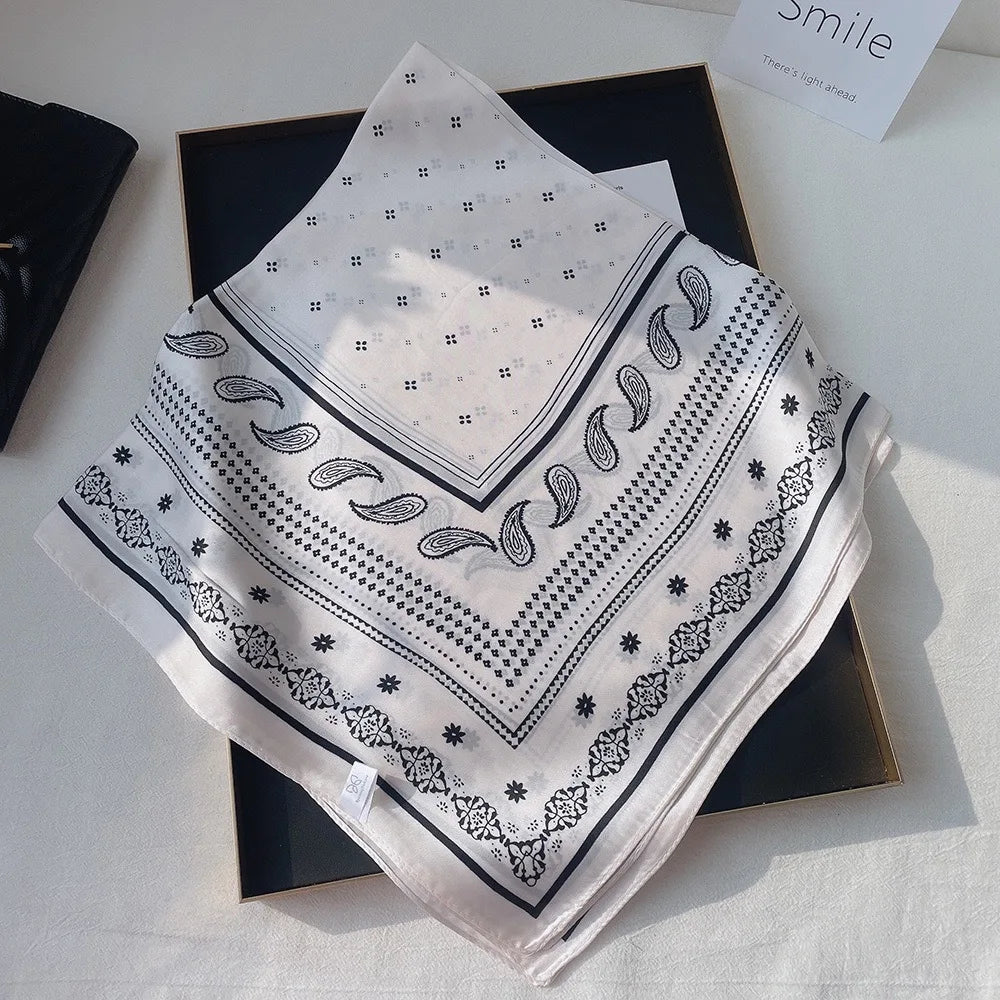 70cm Hair Print Silk-Feel Scarf | Women's Luxury Neck Tie & Shawl Wrap
