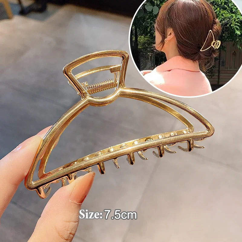 Gold S-Shaped Metal Hair Claw Clip for Women – Elegant Korean Duckbill Ponytail Clip
