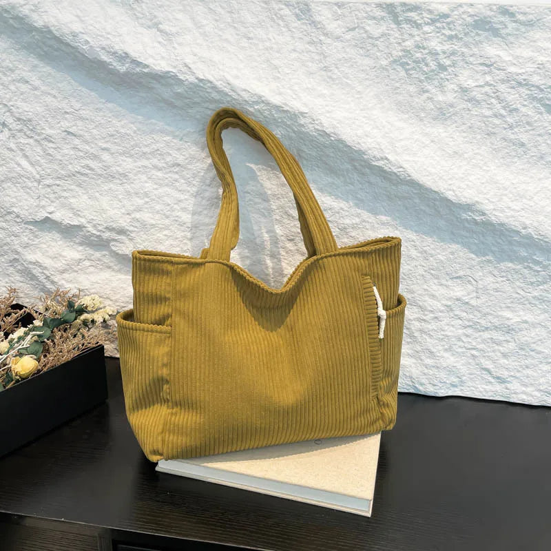 Corduroy Large Capacity Shoulder Bag | Retro Artistic Women's Handbag