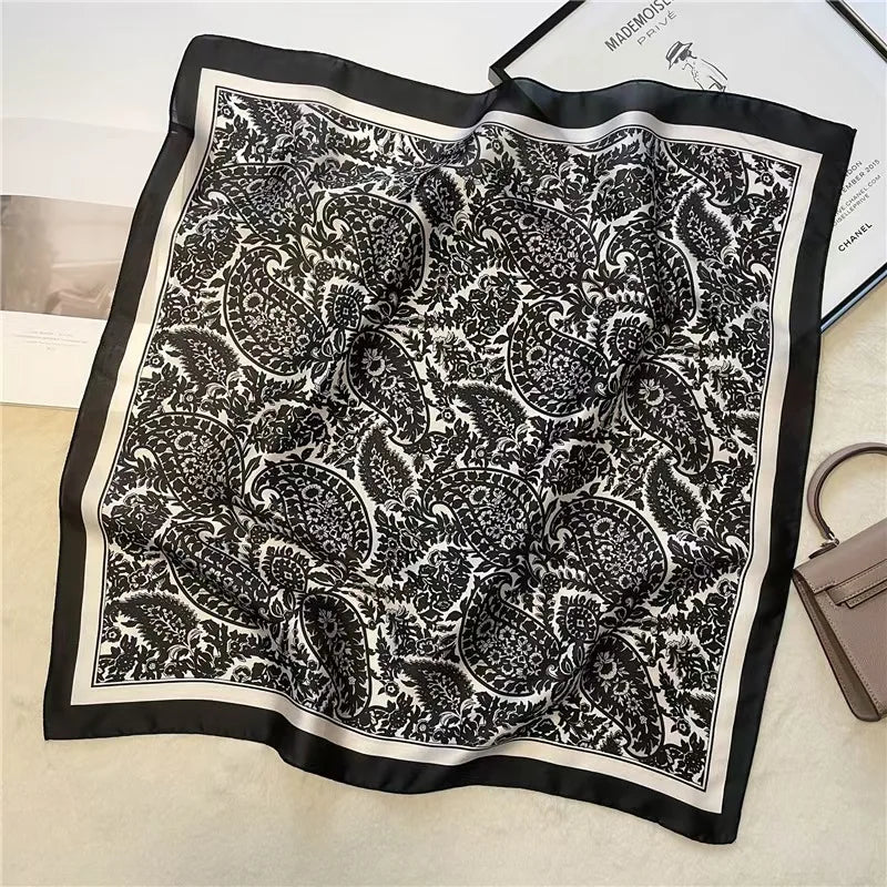 70cm Hair Print Silk-Feel Scarf | Women's Luxury Neck Tie & Shawl Wrap