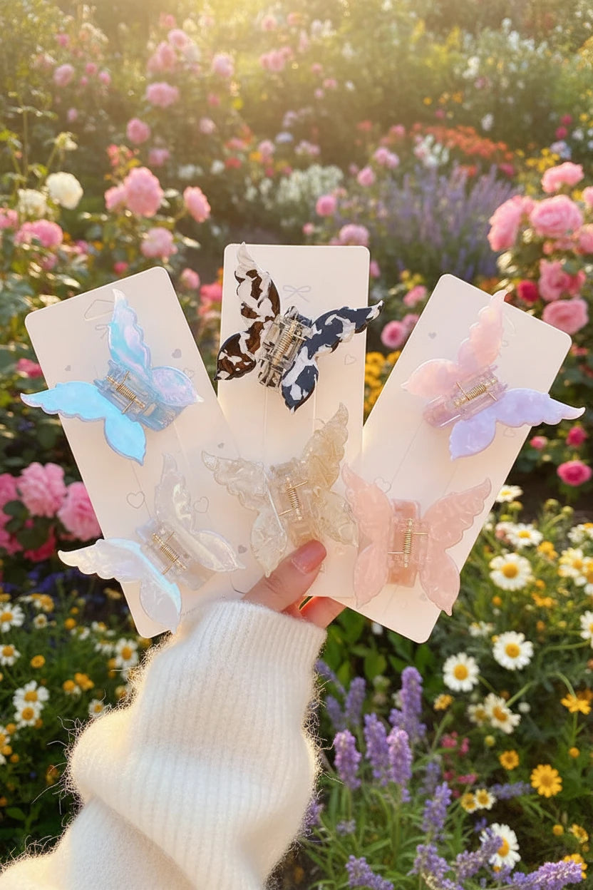 Butterfly Hair Claw Clip – Sweet French Acetate Barrette for Women