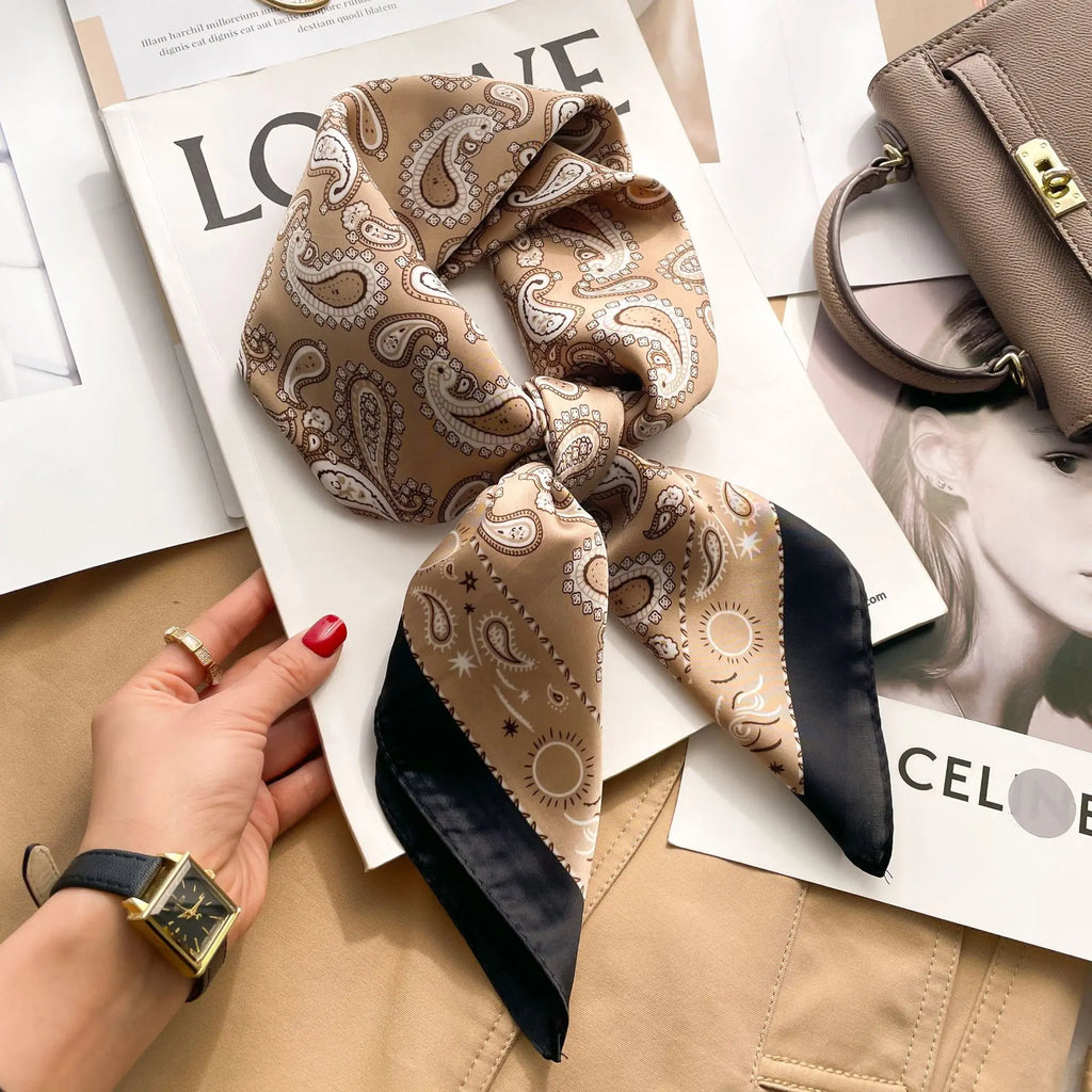 70cm Hair Print Silk-Feel Scarf | Women's Luxury Neck Tie & Shawl Wrap