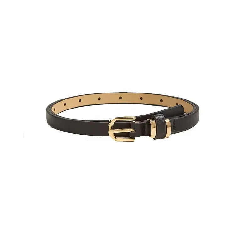 Women's Slim PU Leather Waist Belt | Minimalist Black Dress Belt