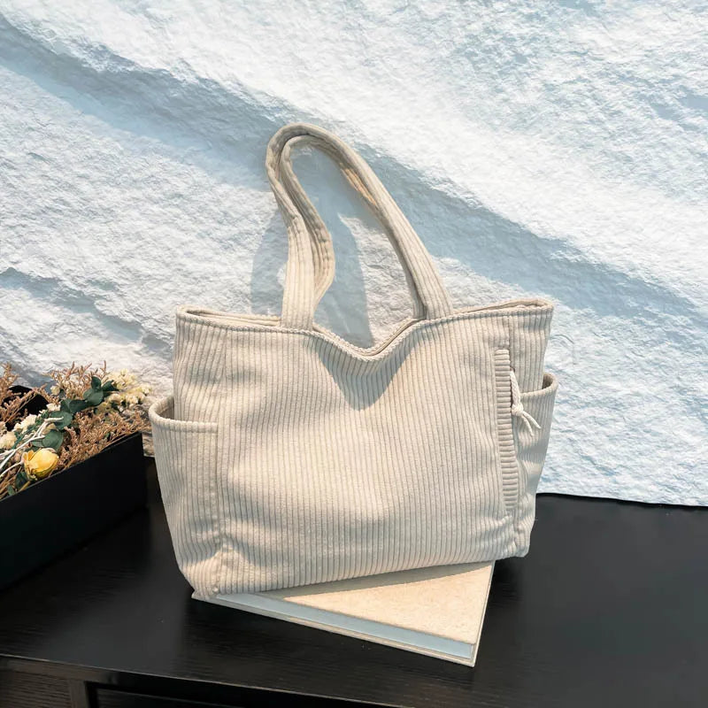 Corduroy Large Capacity Shoulder Bag | Retro Artistic Women's Handbag