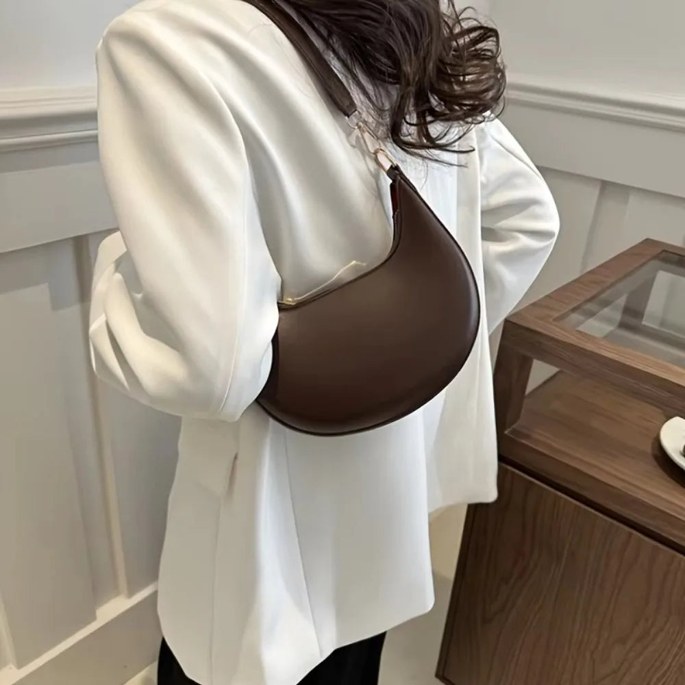Moon-Shaped PU Leather Shoulder Bag | Women's Minimalist Tote Handbag