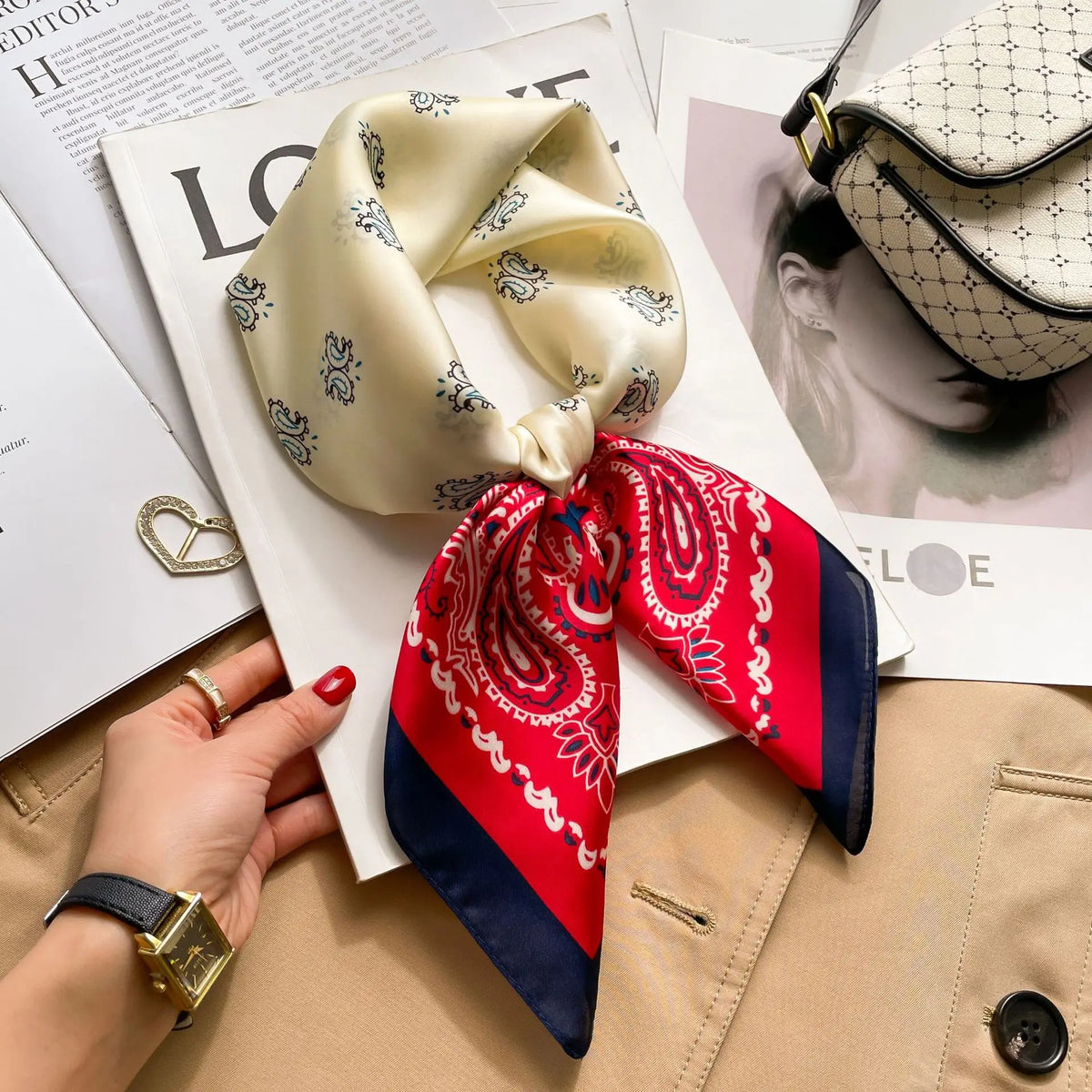 70cm Hair Print Silk-Feel Scarf | Women's Luxury Neck Tie & Shawl Wrap