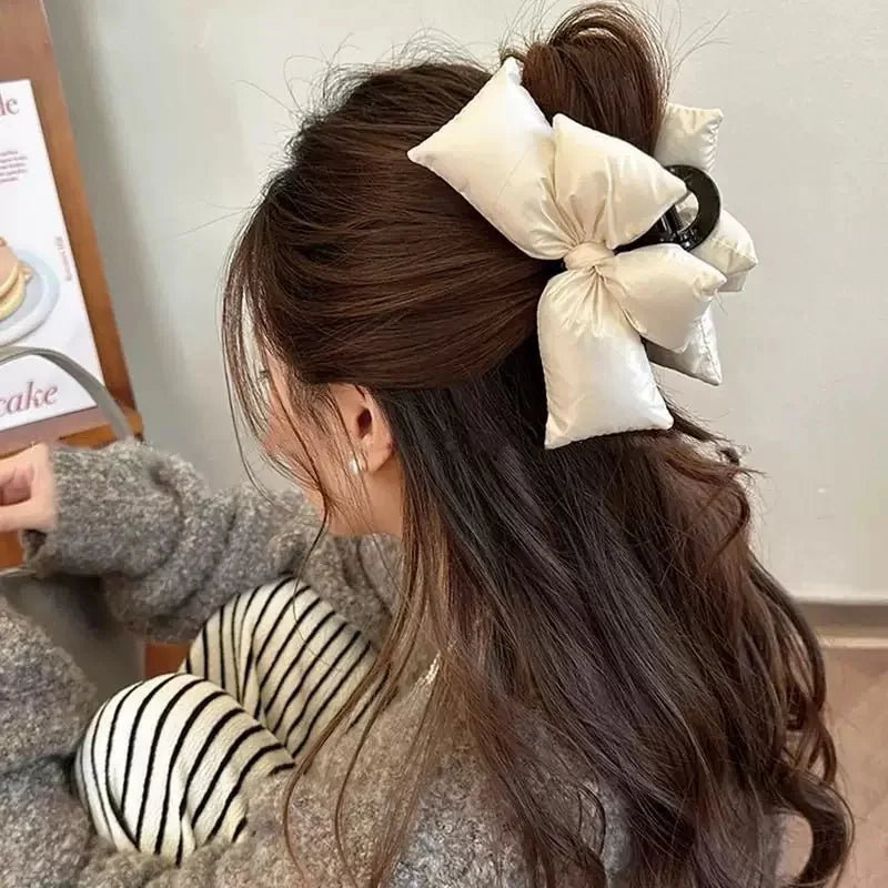 Black PU Leather Bow Hair Clip for Women – Minimalist Statement Barrette Hair Accessory