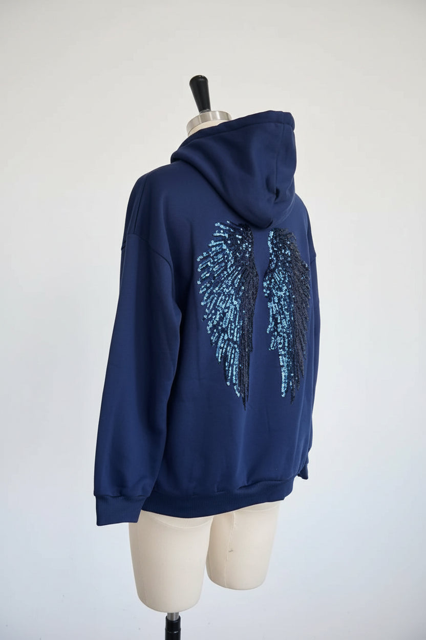 Women's Sequin Angel Wings Hoodie | Y2K Oversized Pullover Jacket