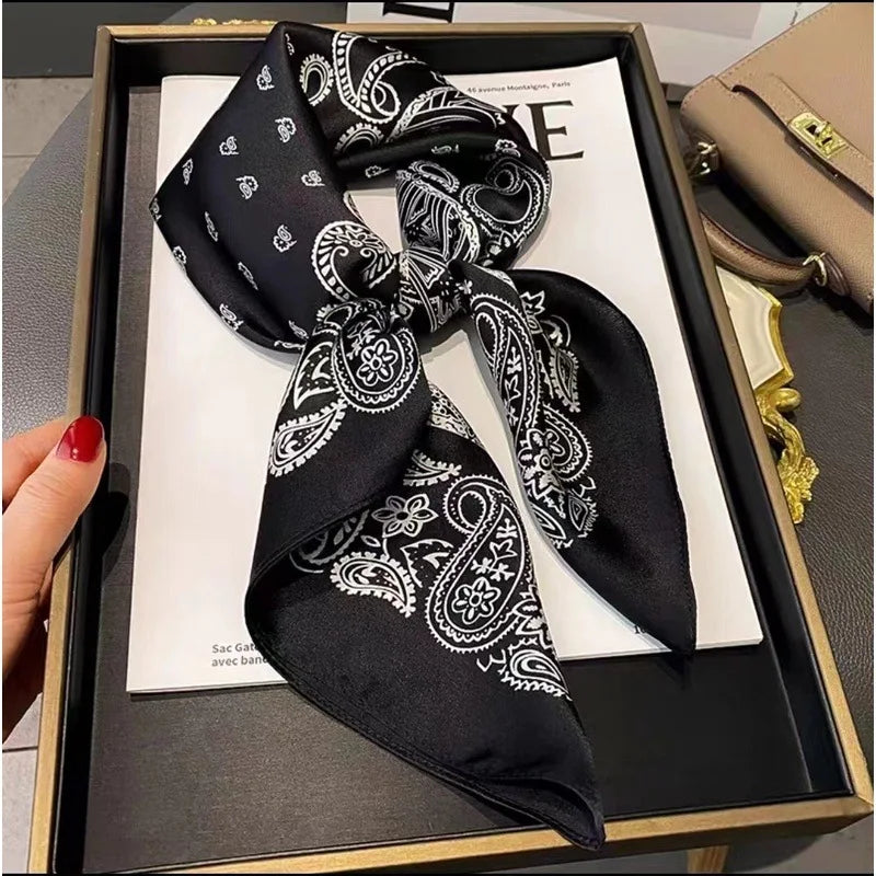 70cm Hair Print Silk-Feel Scarf | Women's Luxury Neck Tie & Shawl Wrap