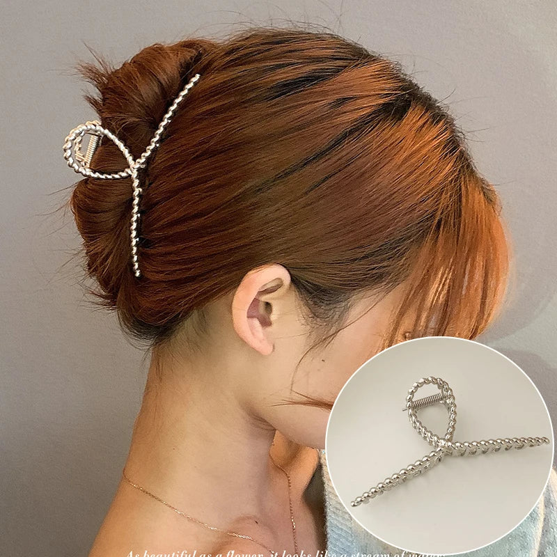 Gold S-Shaped Metal Hair Claw Clip for Women – Elegant Korean Duckbill Ponytail Clip