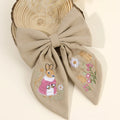 Rabbit Embroidery Bow Hair Clip for Girls – Handmade Bunny Fabric Barrette Kids Accessory