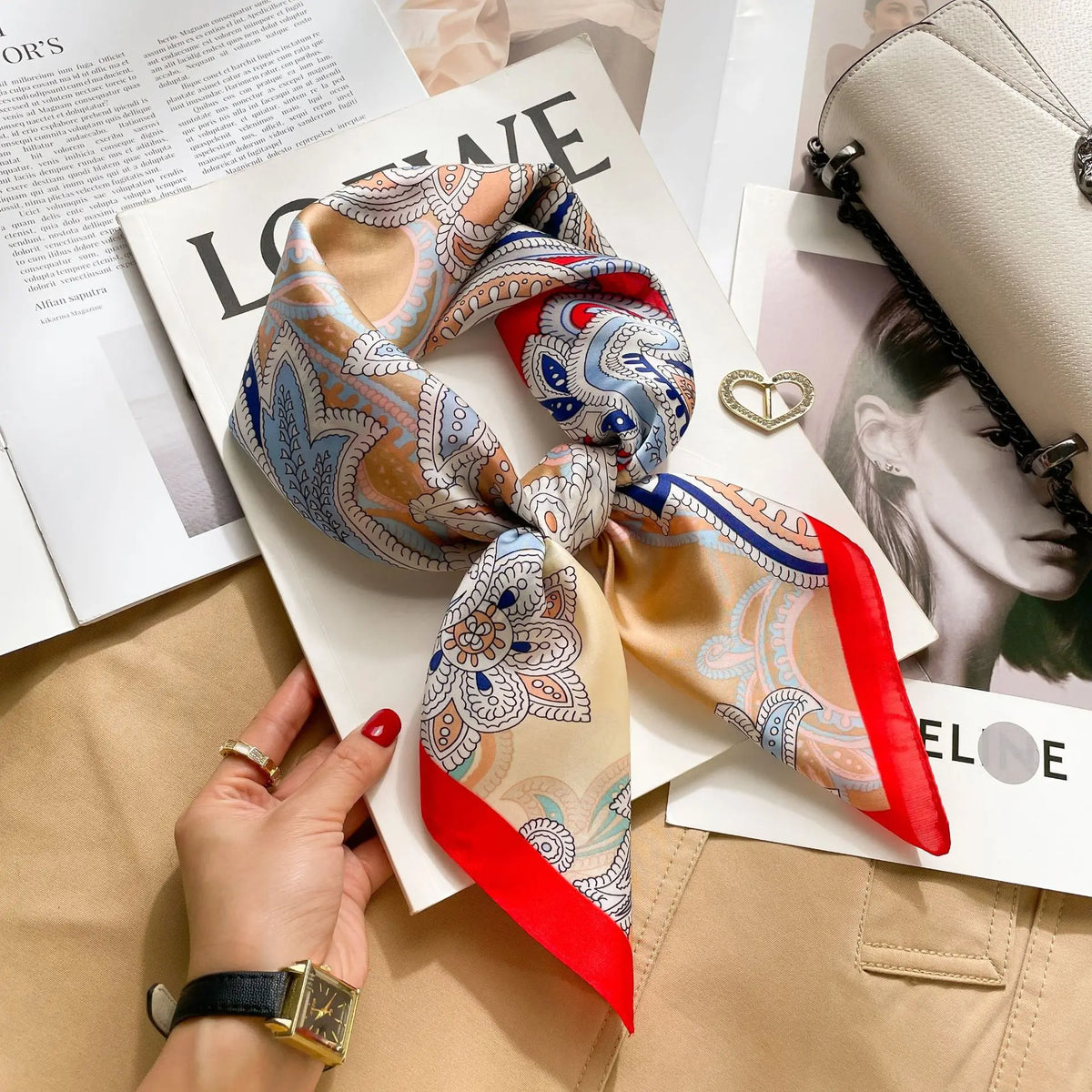 70cm Hair Print Silk-Feel Scarf | Women's Luxury Neck Tie & Shawl Wrap
