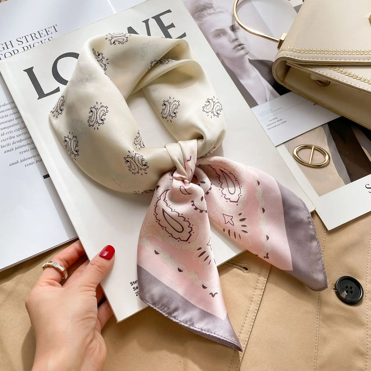 70cm Hair Print Silk-Feel Scarf | Women's Luxury Neck Tie & Shawl Wrap