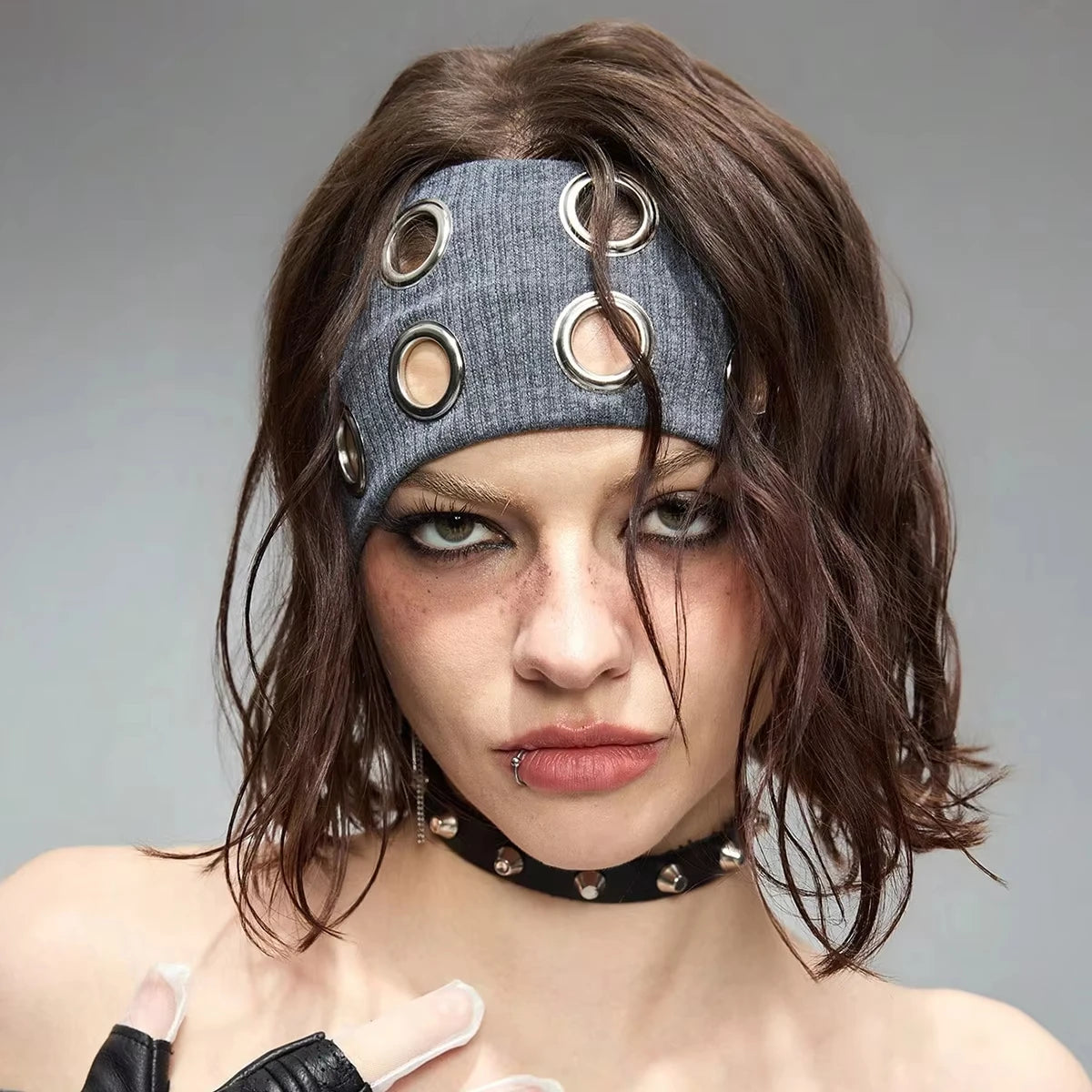 Punk Hollowed-Out Eyelet Headband | Rock Steampunk Wide Elastic Hair Accessory