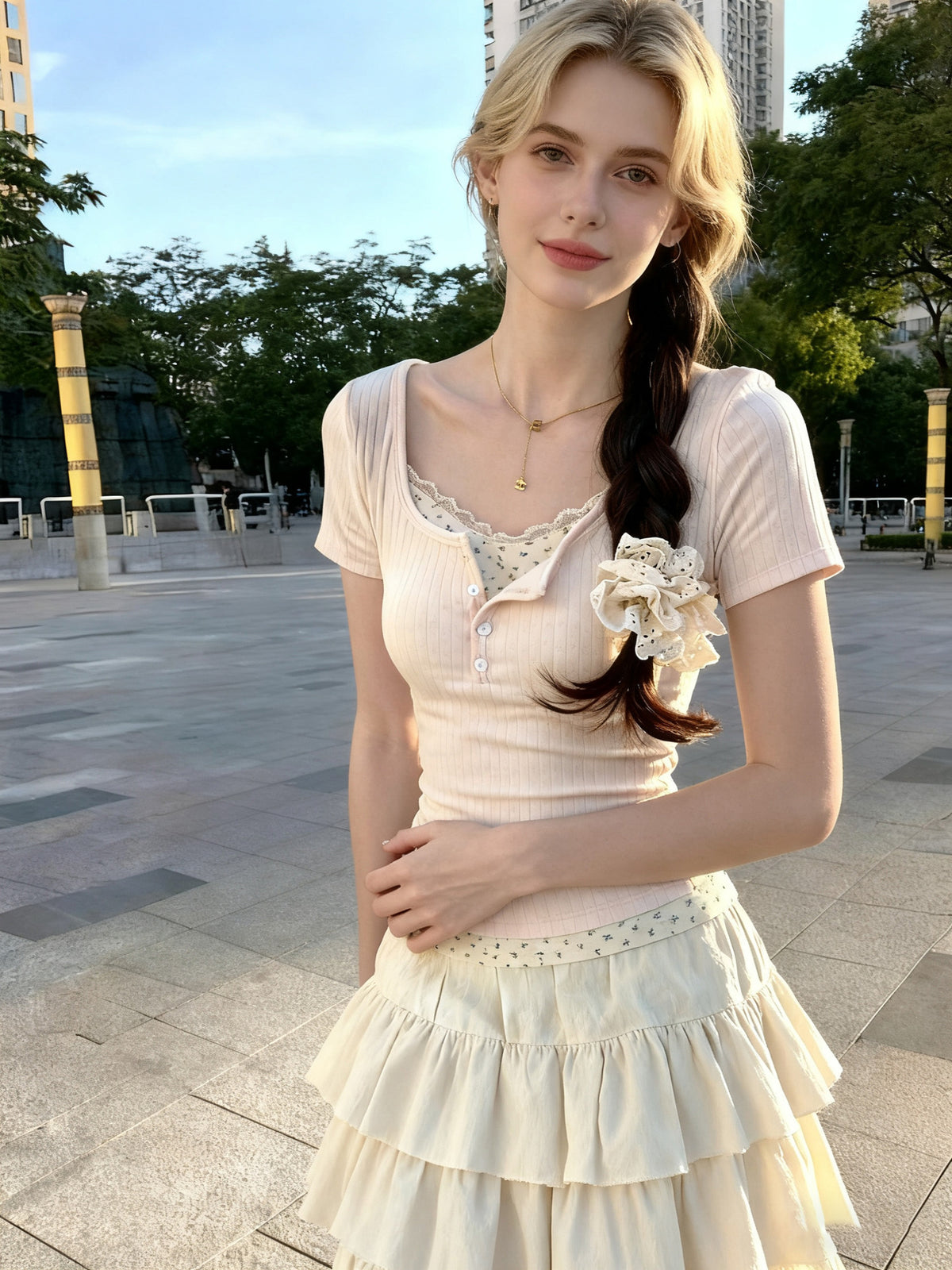 Lace Trim Floral Print Slim Fit Top | Elegant V-Neck Women's Shirt