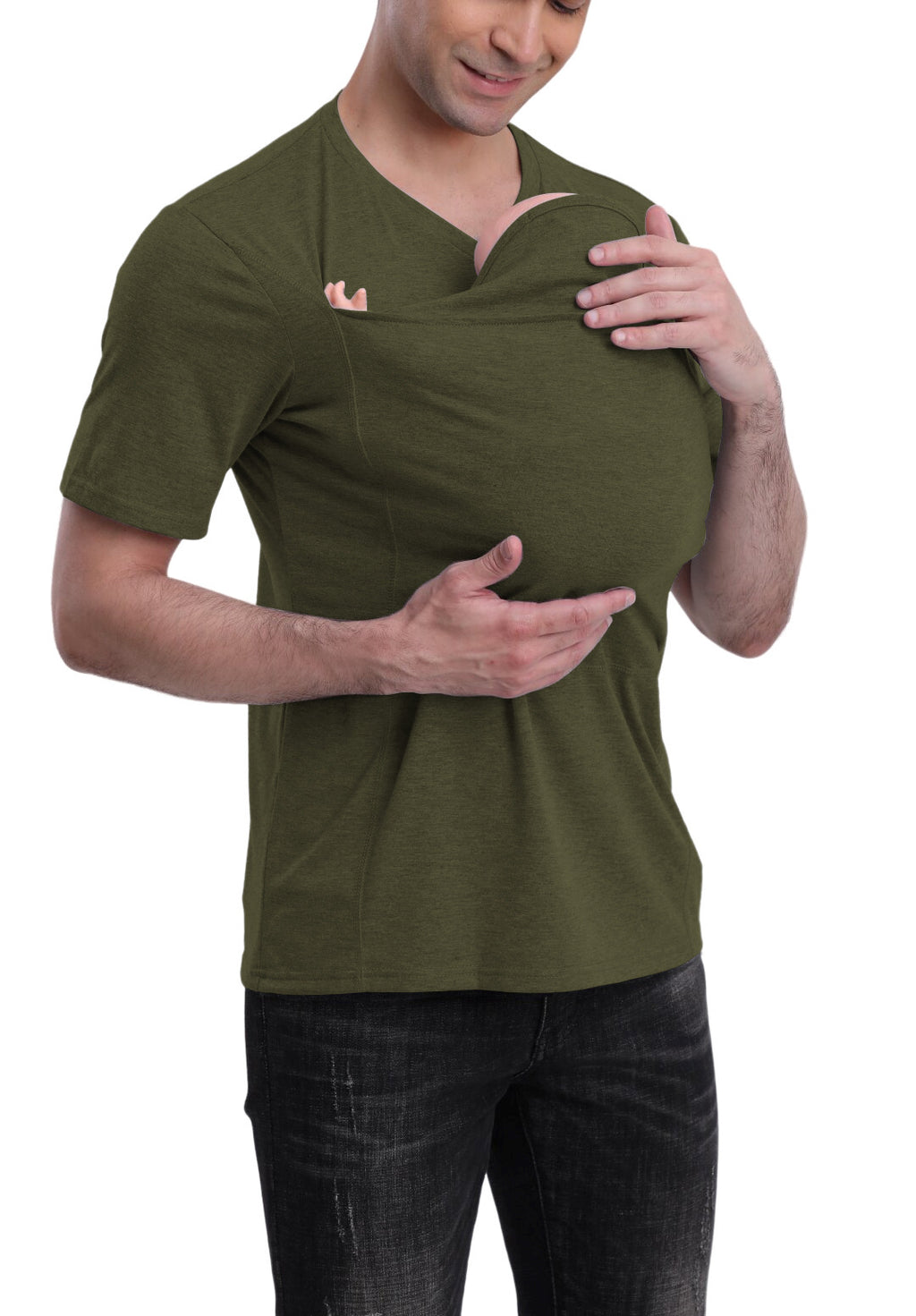 Cotton Blend Short-Sleeve Shirt with Kangaroo Pocket – S–5XL