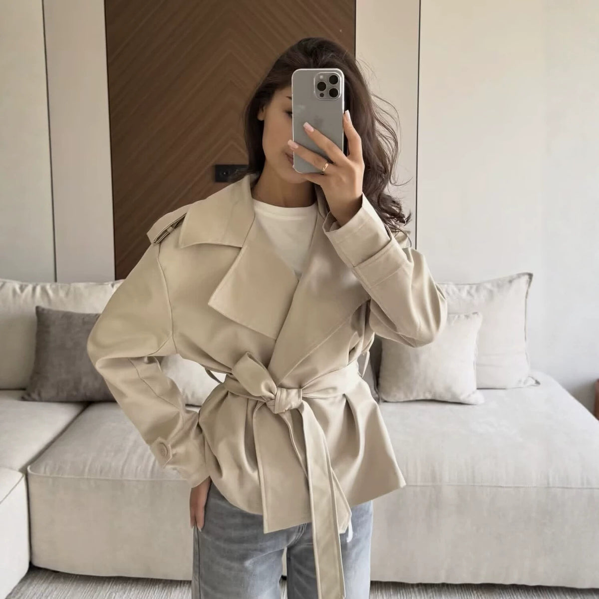 Women's Short Trench Coat – Belted Lapel Coat in 8 Colours | Casual & Semi-Formal