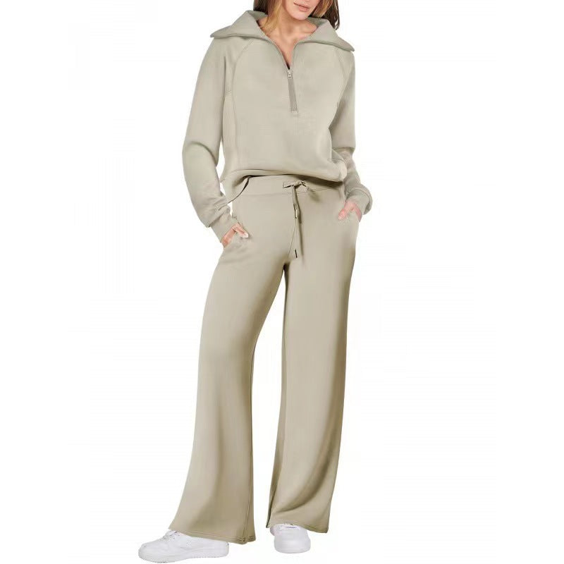 Women's Zip Sweatshirt & Wide-Leg Pants Set