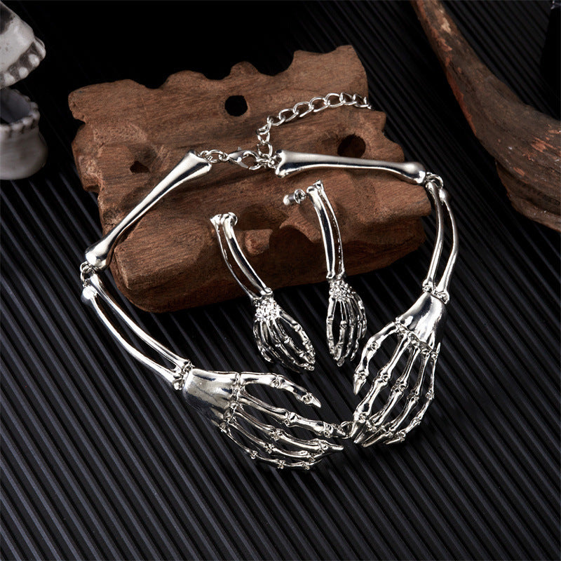 Halloween Bone Hand Necklace and Earrings Set