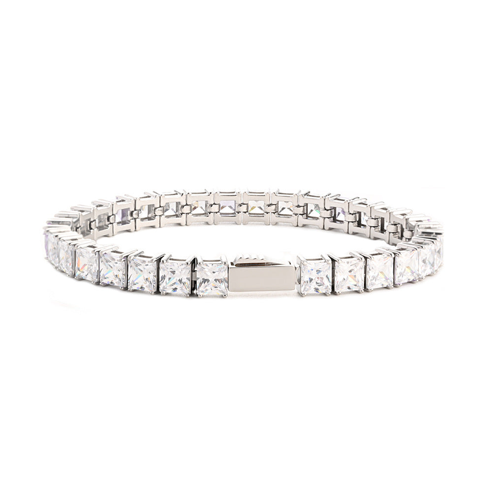 Square-Cut White Zircon Tennis Bracelet