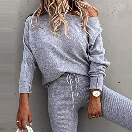 Women's One-Shoulder Lace-Up Tracksuit Set