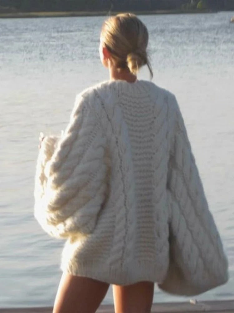 Women's Cable-Knit Sweater with Flared Sleeves