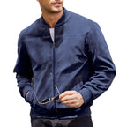 Men's Suede-Look Stand Collar Zip Jacket