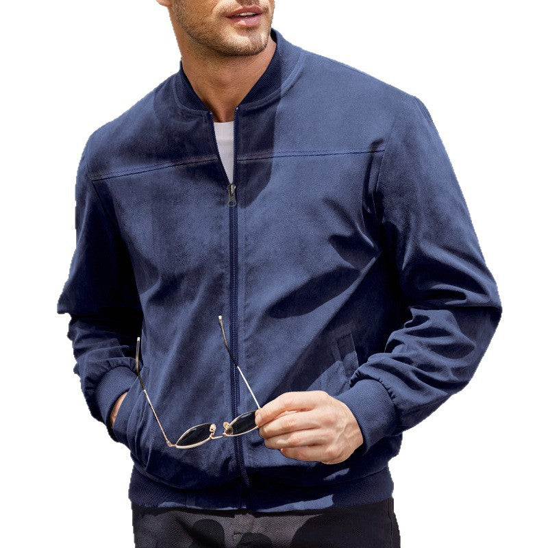 Men's Suede-Look Stand Collar Zip Jacket