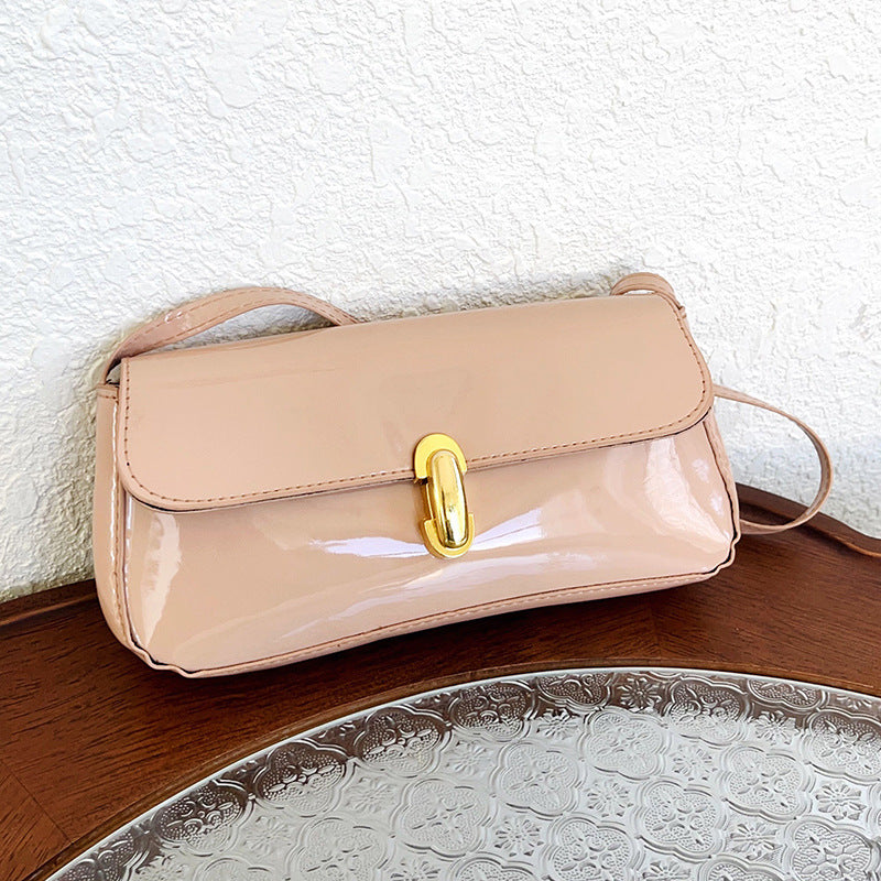 Glossy PU Leather Crossbody Bag with Metal Lock