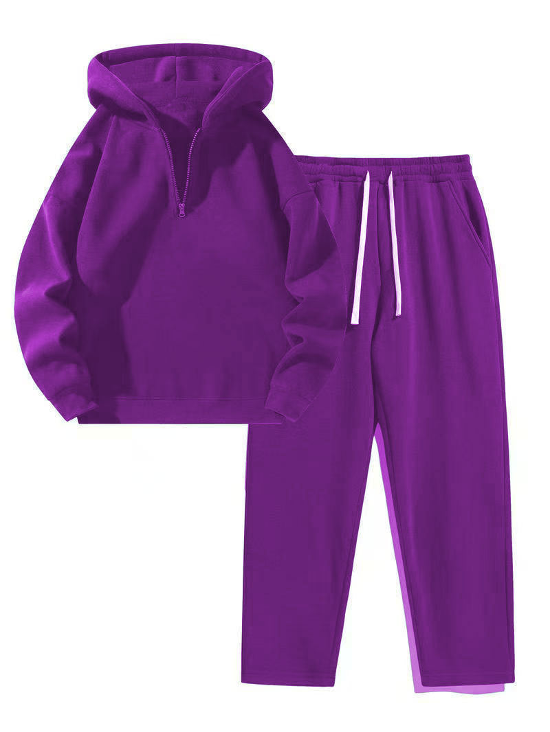 Women's Half-Zip Hoodie & Wide-Leg Pants Set