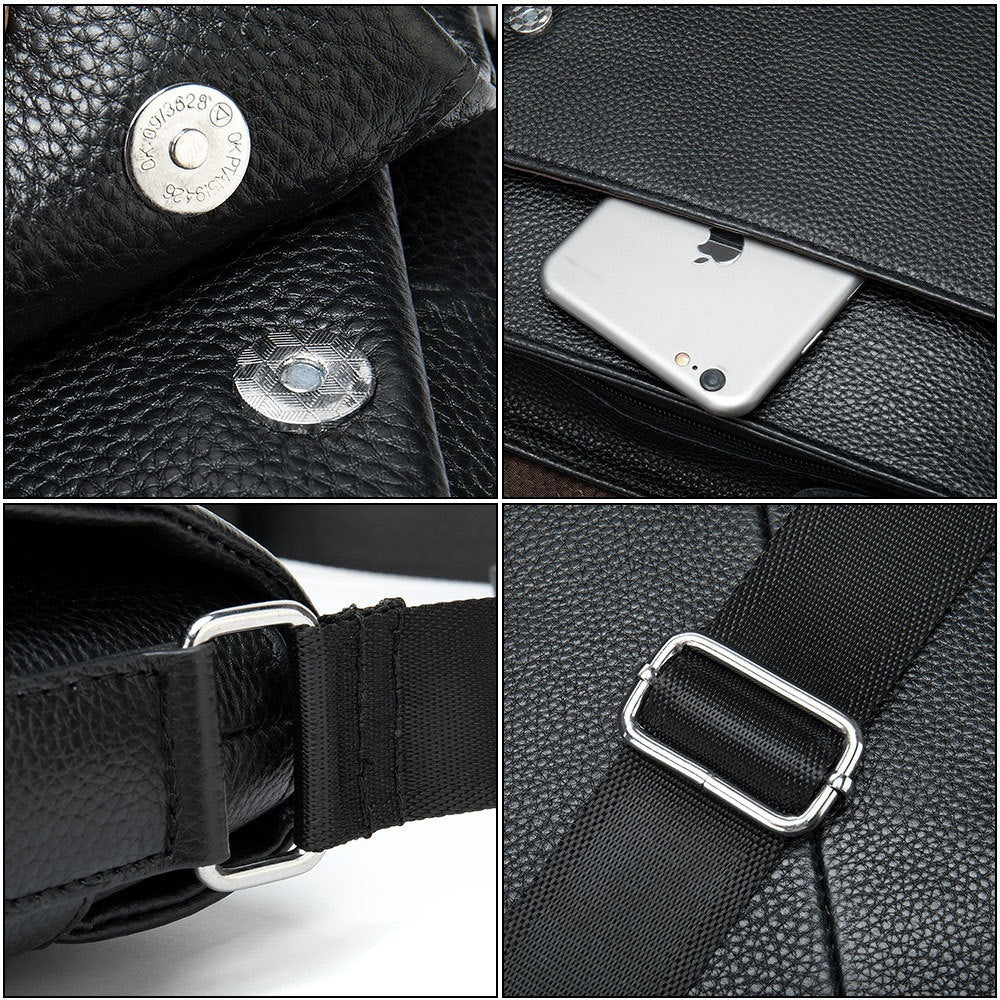 Men’s Genuine Cowhide Crossbody Shoulder Bag – Black