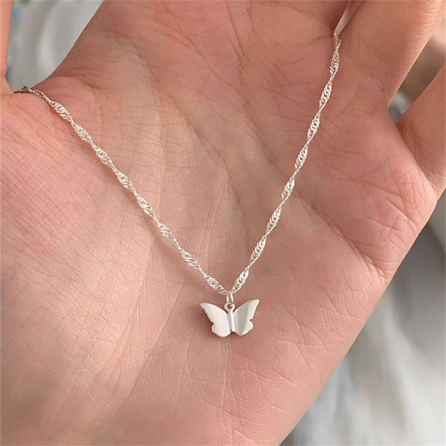 S925 Sterling Silver Aquamarine Butterfly Necklace