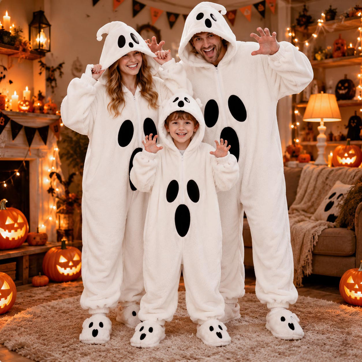 Halloween Ghost Plush Pajamas – Family Matching Set for Kids & Adults