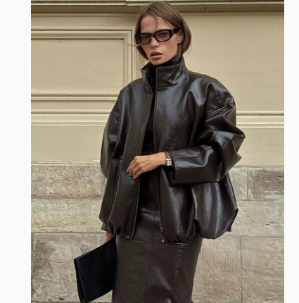 PU Leather Jacket & Skirt Co-ord Set | Women's High-Waist Two-Piece
