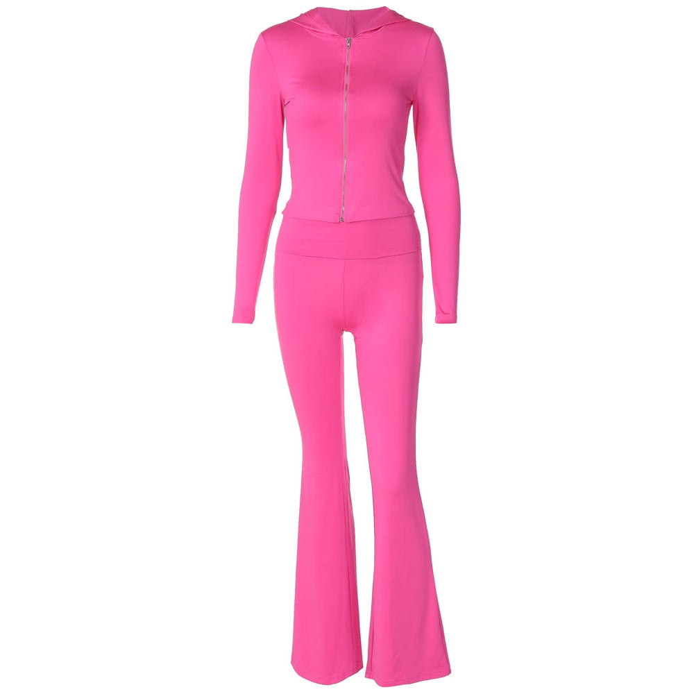 Women's Zip-Up Hoodie & Flared Pants Set