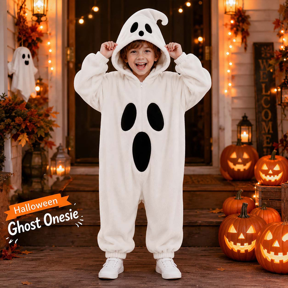 Halloween Ghost Plush Pajamas – Family Matching Set for Kids & Adults