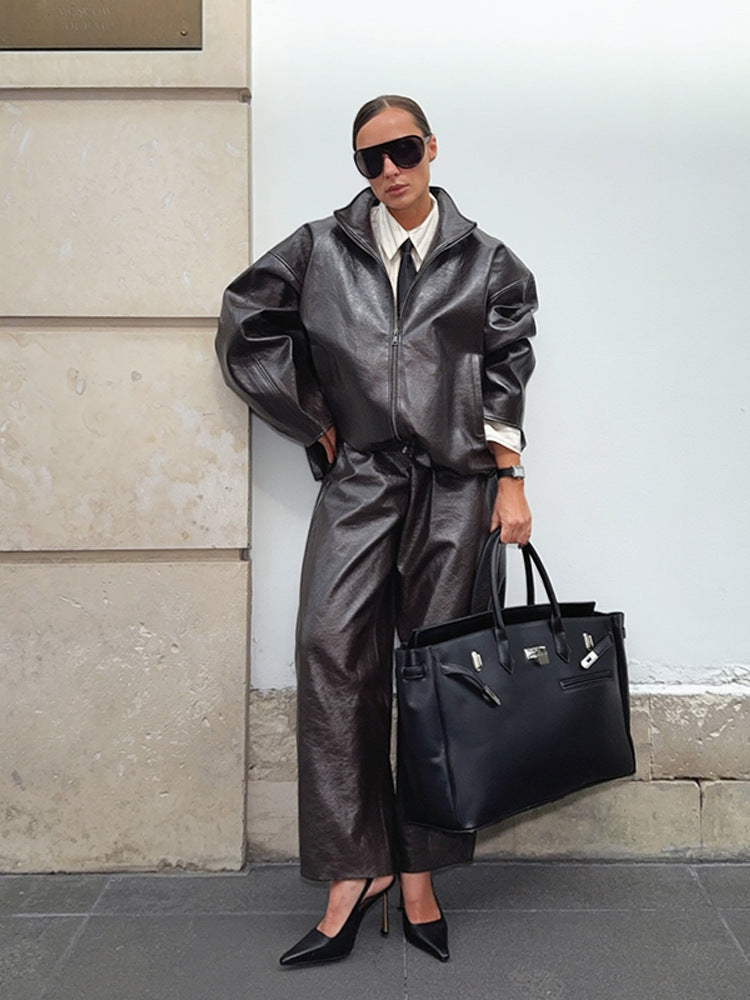 PU Leather Jacket & Skirt Co-ord Set | Women's High-Waist Two-Piece