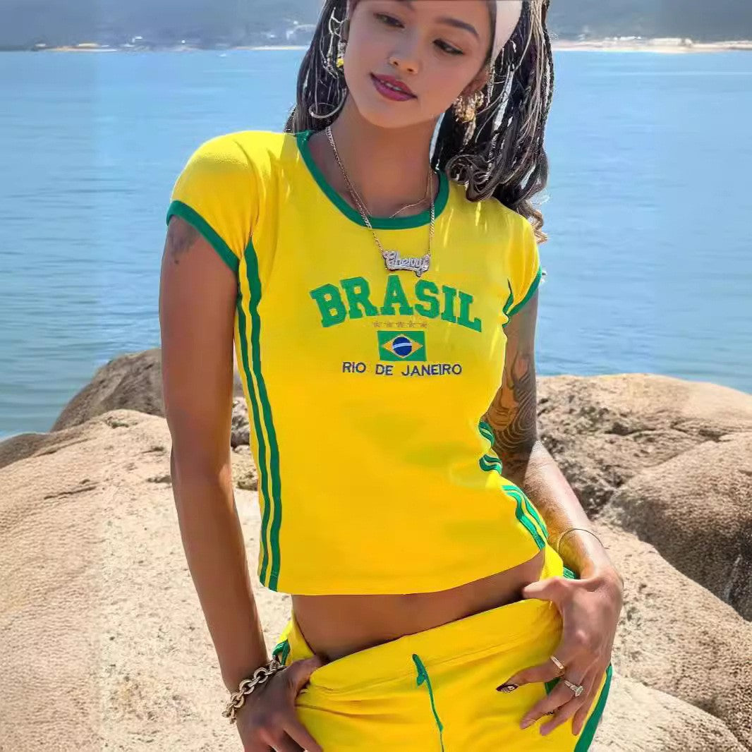 Women's Brazil Letter Y2K Top or Shorts