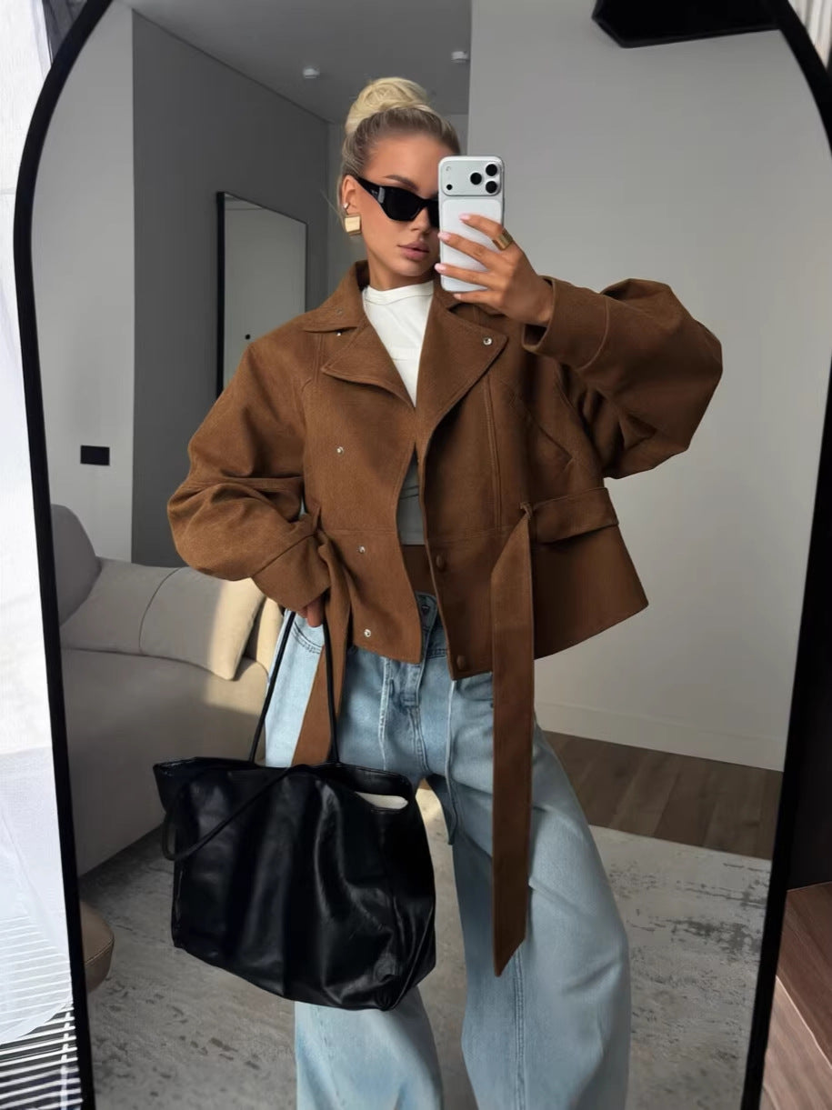 Women's Statement Faux Suede Trench Jacket