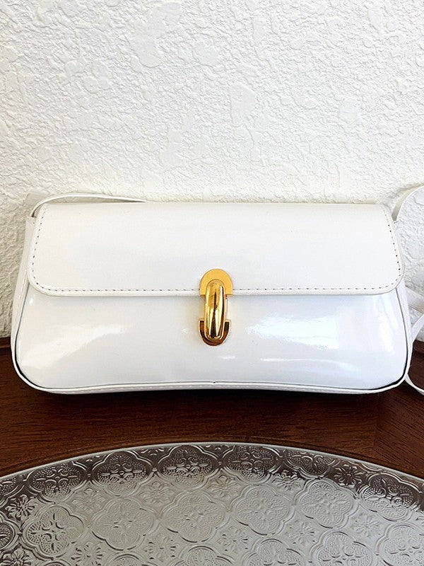 Glossy PU Leather Crossbody Bag with Metal Lock