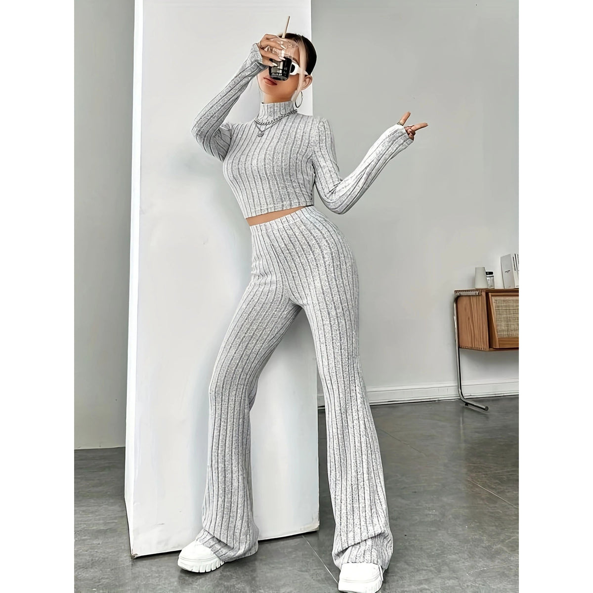 Women's Relaxed Knit Sweatshirt & Pants Set