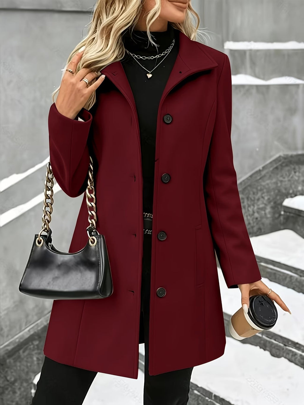 Women’s Mid-Length Wool Blend Coat – Slim Fit