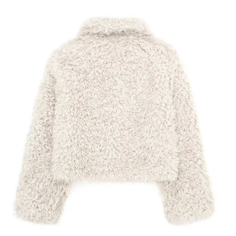 Women's Fleece Lapel Jacket – Loose Fit, Soft Brushed Lining & Button Front | XS–L