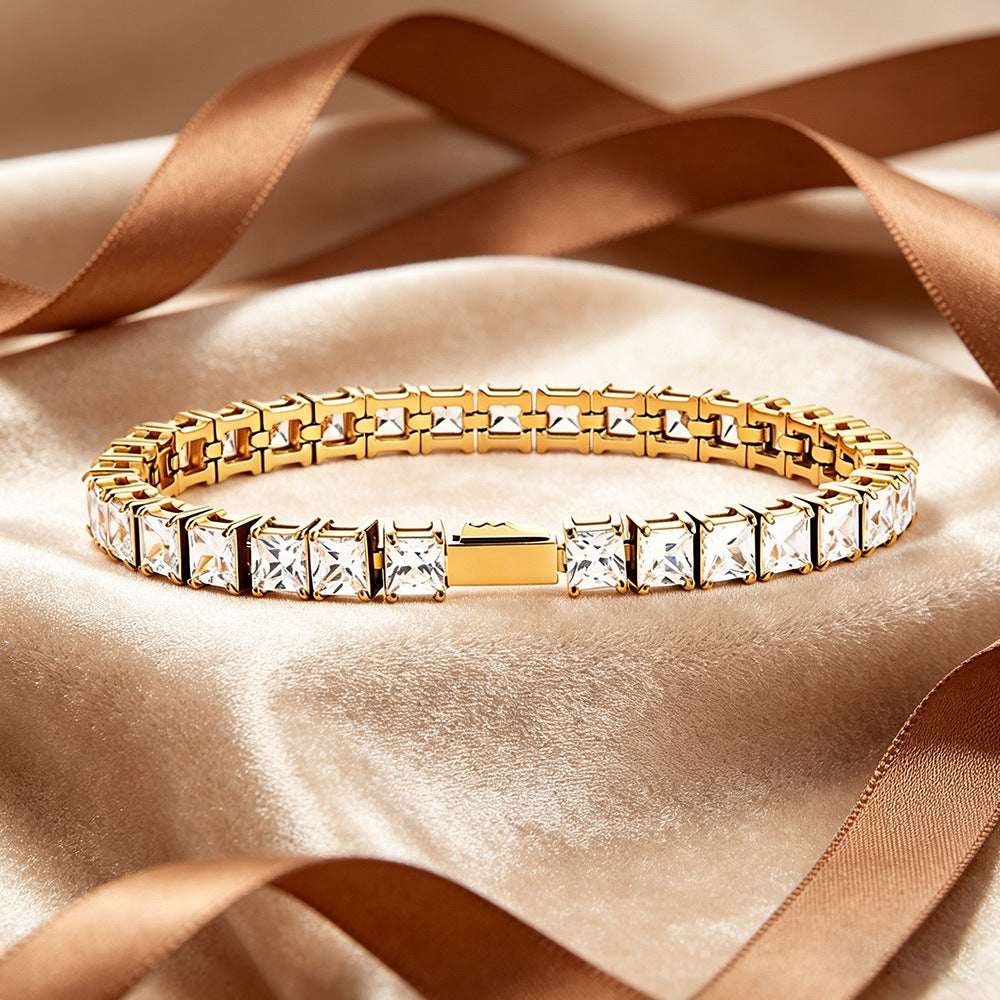 Square-Cut White Zircon Tennis Bracelet